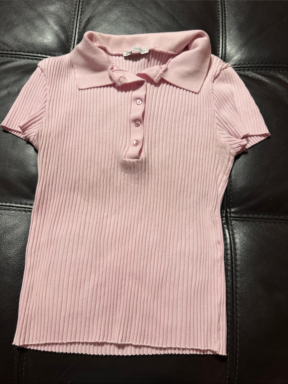Zara Pale Pink Ribbed Polo Tee